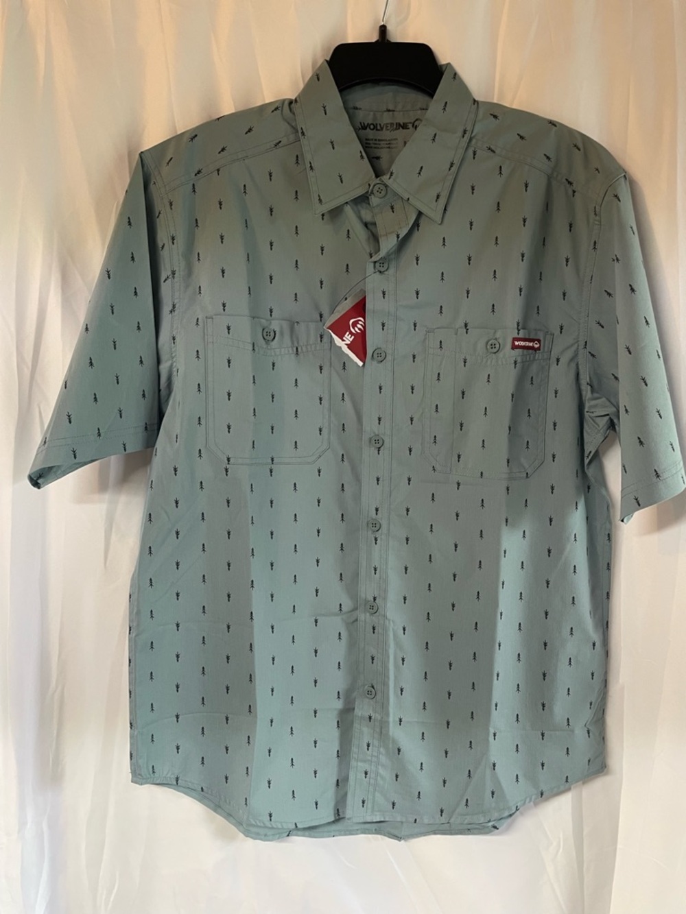 Wolverine Men’s Short Sleeve Button-Down Shirt in Sage with Micro Arrow Print